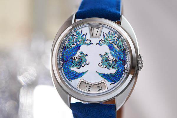 Celadon HH Century Cloisonné 24H Jumping Hours "Double Phoenix"